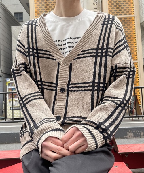 B.R.U（ブル）の「チェック柄オーバーサイズカーディガン / ウィンドー