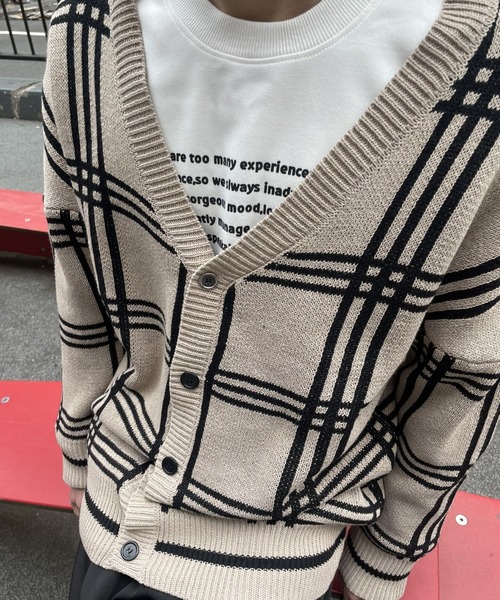 B.R.U（ブル）の「チェック柄オーバーサイズカーディガン / ウィンドー