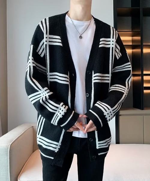 B.R.U（ブル）の「チェック柄オーバーサイズカーディガン / ウィンドー