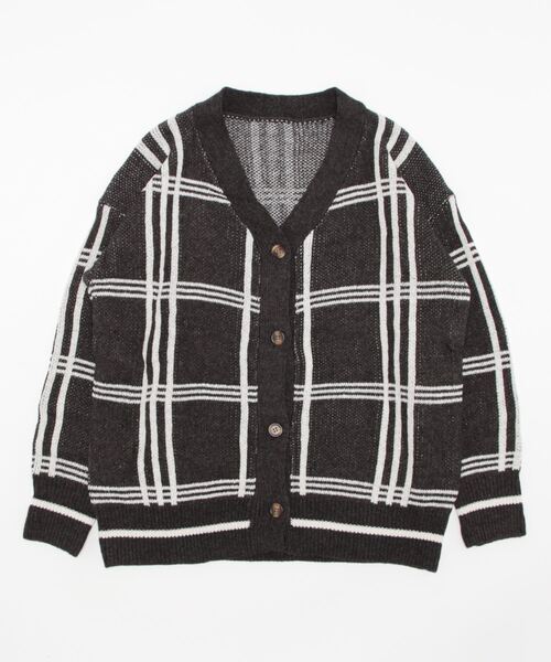 B.R.U（ブル）の「チェック柄オーバーサイズカーディガン / ウィンドー