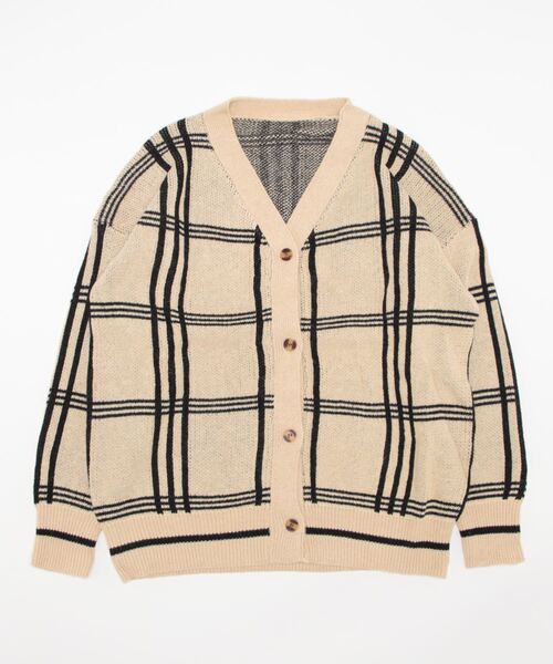 セール】チェック柄オーバーサイズカーディガン / ウィンドーペン