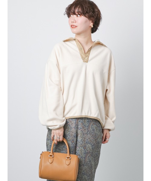 Lugnoncure（ルノンキュール）の「フリースハイネック配色トップス（Tシャツ/カットソー・レディース・オフホワイト/グレー/ブラック・ﾌﾘ-）」の2枚目の写真