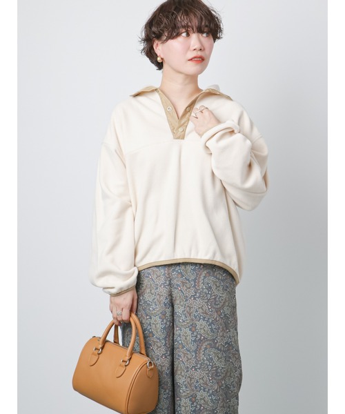 Lugnoncure（ルノンキュール）の「フリースハイネック配色トップス（Tシャツ/カットソー・レディース・オフホワイト/グレー/ブラック・ﾌﾘ-）」の8枚目の写真