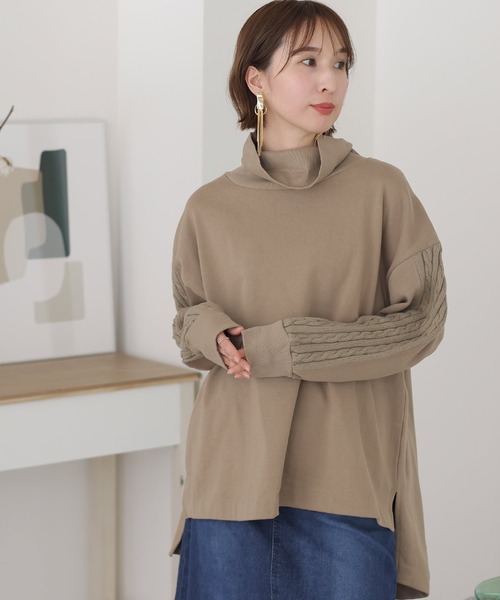 tシャツ ニットドッキングハイネック裏起毛プルオーバー レディース ニットドッキングハイネック裏起毛プルオーバー（Tシャツ