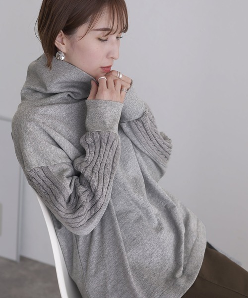 ElegChic(エレグシック)の「ニットドッキングハイネック裏起毛プルオーバー(Tシャツ/カットソー・レディース・ライトベージュ/杢グレー/ライトカーキ/ブラック・4L/XL/M)」の3枚目の写真