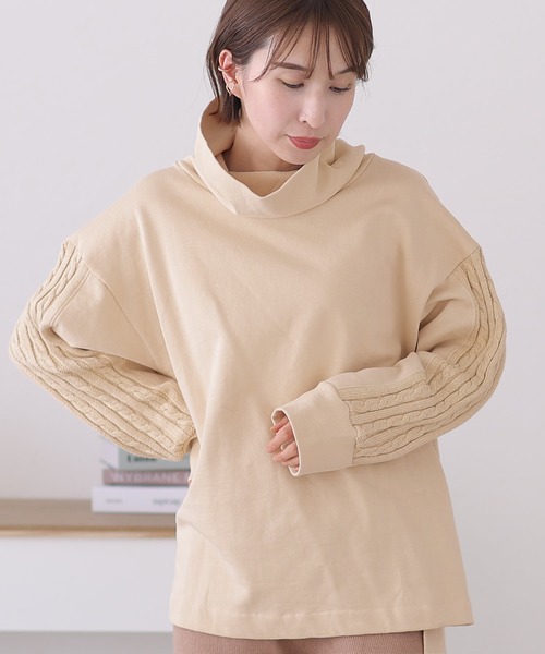 ElegChic(エレグシック)の「ニットドッキングハイネック裏起毛プルオーバー(Tシャツ/カットソー・レディース・ライトベージュ/杢グレー/ライトカーキ/ブラック・4L/XL/M)」の4枚目の写真