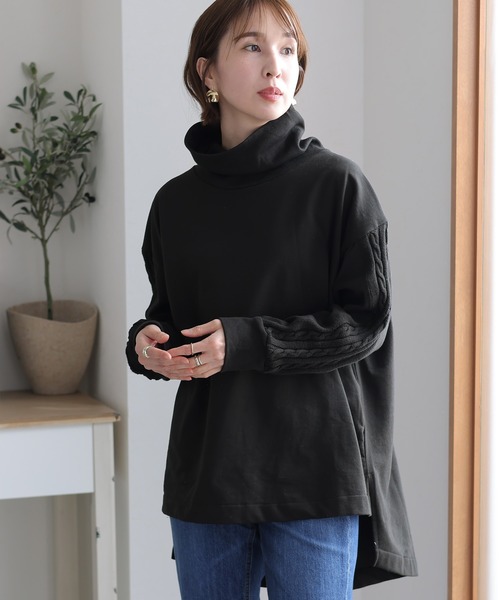 ElegChic(エレグシック)の「ニットドッキングハイネック裏起毛プルオーバー(Tシャツ/カットソー・レディース・ライトベージュ/杢グレー/ライトカーキ/ブラック・4L/XL/M)」の2枚目の写真