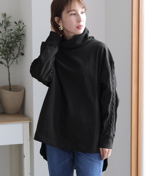ElegChic(エレグシック)の「ニットドッキングハイネック裏起毛プルオーバー(Tシャツ/カットソー・レディース・ライトベージュ/杢グレー/ライトカーキ/ブラック・4L/XL/M)」の5枚目の写真