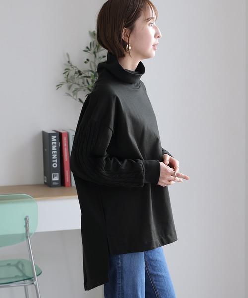 ElegChic(エレグシック)の「ニットドッキングハイネック裏起毛プルオーバー(Tシャツ/カットソー・レディース・ライトベージュ/杢グレー/ライトカーキ/ブラック・4L/XL/M)」の6枚目の写真