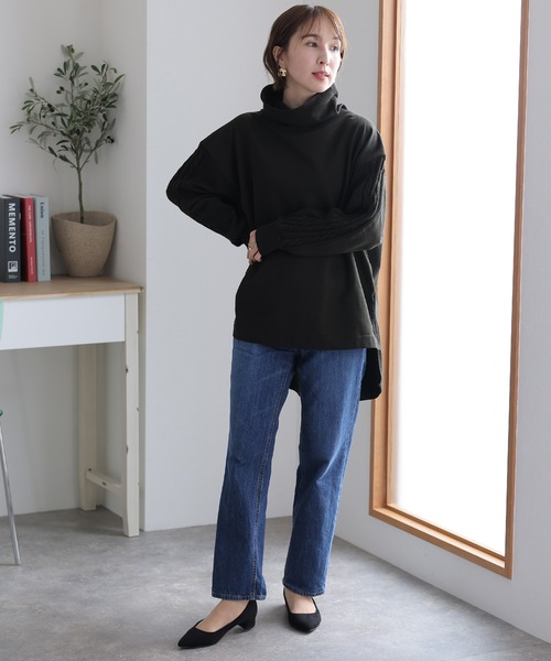 ElegChic(エレグシック)の「ニットドッキングハイネック裏起毛プルオーバー(Tシャツ/カットソー・レディース・ライトベージュ/杢グレー/ライトカーキ/ブラック・4L/XL/M)」の8枚目の写真