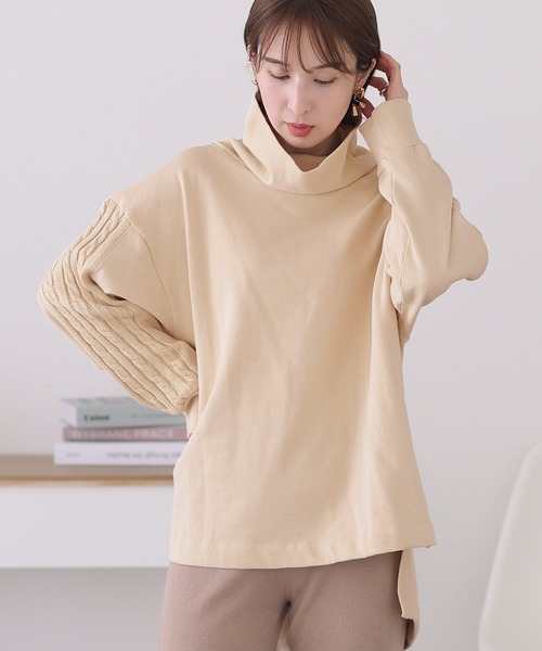 ElegChic(エレグシック)の「ニットドッキングハイネック裏起毛プルオーバー(Tシャツ/カットソー・レディース・ライトベージュ/杢グレー/ライトカーキ/ブラック・4L/XL/M)」の9枚目の写真