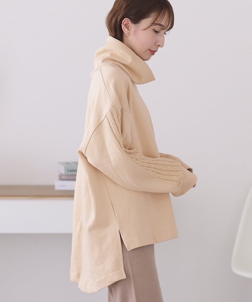 ElegChic(エレグシック)の「ニットドッキングハイネック裏起毛プルオーバー(Tシャツ/カットソー・レディース・ライトベージュ/杢グレー/ライトカーキ/ブラック・4L/XL/M)」の10枚目の写真