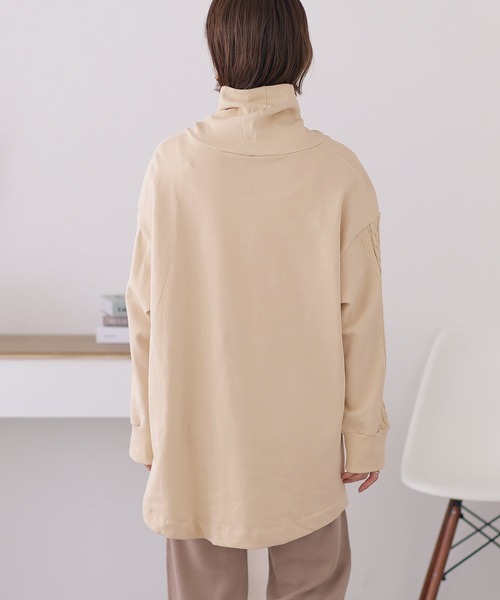 ElegChic(エレグシック)の「ニットドッキングハイネック裏起毛プルオーバー(Tシャツ/カットソー・レディース・ライトベージュ/杢グレー/ライトカーキ/ブラック・4L/XL/M)」の11枚目の写真