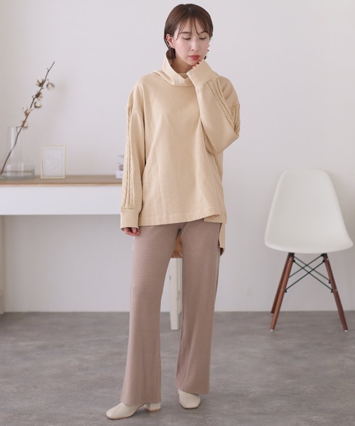 ElegChic(エレグシック)の「ニットドッキングハイネック裏起毛プルオーバー(Tシャツ/カットソー・レディース・ライトベージュ/杢グレー/ライトカーキ/ブラック・4L/XL/M)」の12枚目の写真
