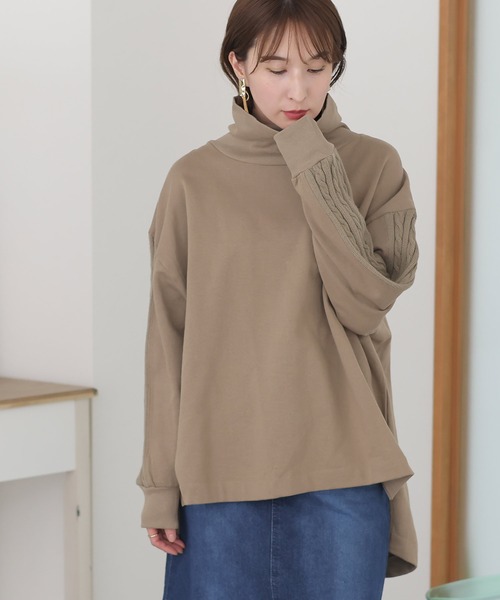 ElegChic(エレグシック)の「ニットドッキングハイネック裏起毛プルオーバー(Tシャツ/カットソー・レディース・ライトベージュ/杢グレー/ライトカーキ/ブラック・4L/XL/M)」の13枚目の写真