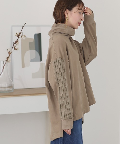 ElegChic(エレグシック)の「ニットドッキングハイネック裏起毛プルオーバー(Tシャツ/カットソー・レディース・ライトベージュ/杢グレー/ライトカーキ/ブラック・4L/XL/M)」の14枚目の写真
