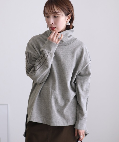ElegChic(エレグシック)の「ニットドッキングハイネック裏起毛プルオーバー(Tシャツ/カットソー・レディース・ライトベージュ/杢グレー/ライトカーキ/ブラック・4L/XL/M)」の17枚目の写真
