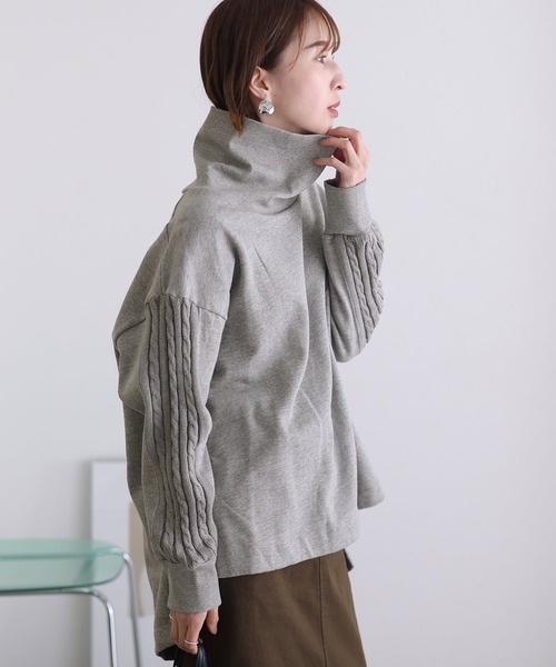 ElegChic(エレグシック)の「ニットドッキングハイネック裏起毛プルオーバー(Tシャツ/カットソー・レディース・ライトベージュ/杢グレー/ライトカーキ/ブラック・4L/XL/M)」の18枚目の写真