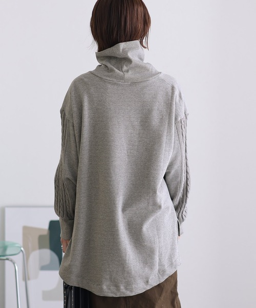 ElegChic(エレグシック)の「ニットドッキングハイネック裏起毛プルオーバー(Tシャツ/カットソー・レディース・ライトベージュ/杢グレー/ライトカーキ/ブラック・4L/XL/M)」の19枚目の写真