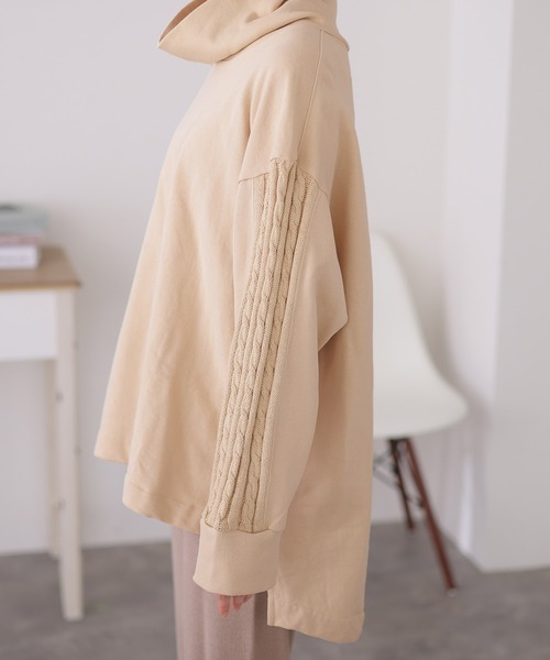 ElegChic(エレグシック)の「ニットドッキングハイネック裏起毛プルオーバー(Tシャツ/カットソー・レディース・ライトベージュ/杢グレー/ライトカーキ/ブラック・4L/XL/M)」の22枚目の写真