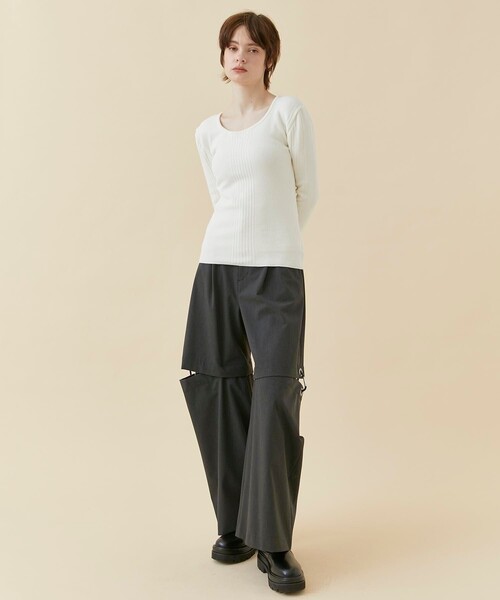 CITY TOKYO（シティトウキョウ）の「【アウトラスト】2WAYリブニットトップス（ニット/セーター・レディース・ブラック/ホワイト/オレンジ・FREE）」の6枚目の写真