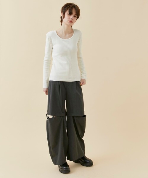 CITY TOKYO（シティトウキョウ）の「【アウトラスト】2WAYリブニットトップス（ニット/セーター・レディース・ブラック/ホワイト/オレンジ・FREE）」の7枚目の写真