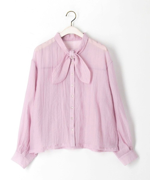 179/WG（イチナナキュウダブルジー）の「スカーフ風リボンブラウス  シアー／チェック（シャツ/ブラウス・レディース・ピンク/ネイビー系/オフホワイト/グリーン系/ブルー・MEDIUM）」の9枚目の写真