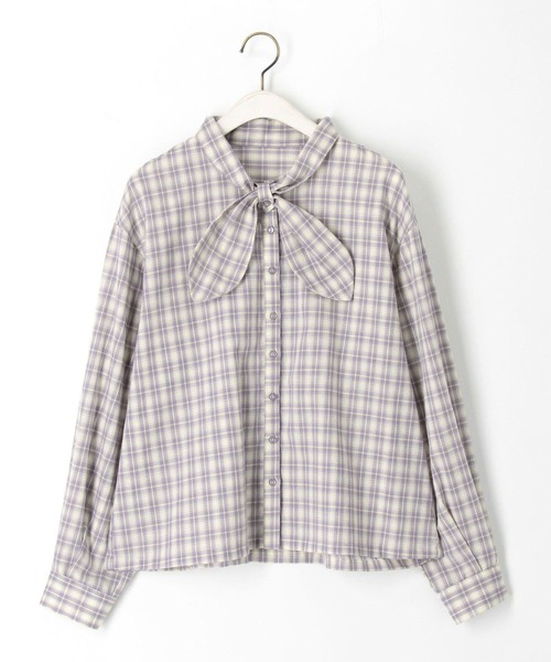 179/WG（イチナナキュウダブルジー）の「スカーフ風リボンブラウス  シアー／チェック（シャツ/ブラウス・レディース・ピンク/ネイビー系/オフホワイト/グリーン系/ブルー・MEDIUM）」の8枚目の写真