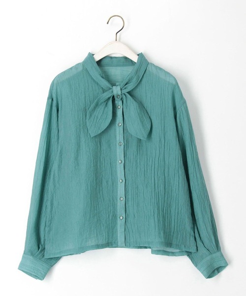 179/WG（イチナナキュウダブルジー）の「スカーフ風リボンブラウス  シアー／チェック（シャツ/ブラウス・レディース・ピンク/ネイビー系/オフホワイト/グリーン系/ブルー・MEDIUM）」の10枚目の写真