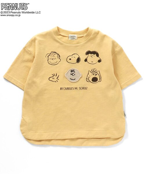 PEANUTS(ピーナッツ)の「PEANUTSコラボ アップリケ刺繍半袖Tシャツ(Tシャツ/カットソー・キッズ・パープル/ベージュ/グリーン/オフホワイト/オレンジ・90/80/120/95/100/140/110/150/130)」の1枚目の写真