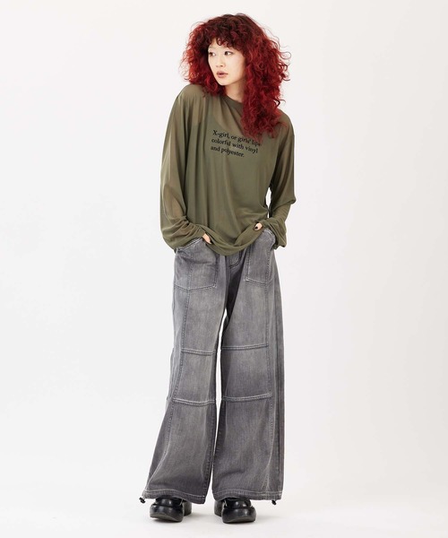 X-girl（エックスガール）の「DENIM EASY PANTS（デニムパンツ・レディース・ブラック/インディゴブルー・M/S）」の18枚目の写真