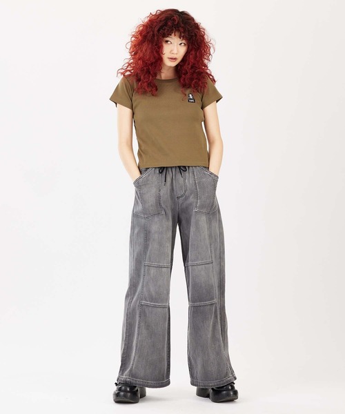 X-girl（エックスガール）の「DENIM EASY PANTS（デニムパンツ・レディース・ブラック/インディゴブルー・M/S）」の7枚目の写真