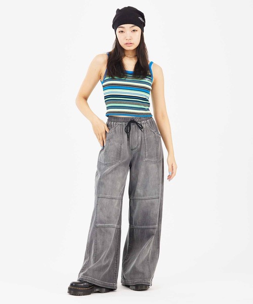 X-girl（エックスガール）の「DENIM EASY PANTS（デニムパンツ・レディース・ブラック/インディゴブルー・M/S）」の11枚目の写真