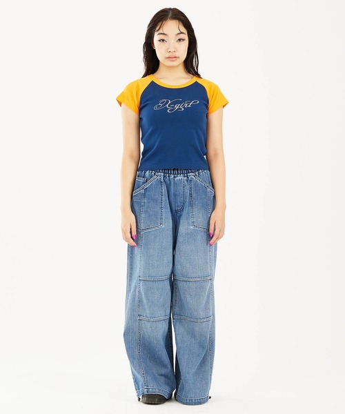 X-girl（エックスガール）の「DENIM EASY PANTS（デニムパンツ・レディース・ブラック/インディゴブルー・M/S）」の16枚目の写真