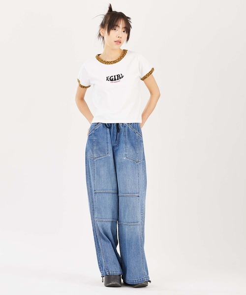 X-girl（エックスガール）の「DENIM EASY PANTS（デニムパンツ・レディース・ブラック/インディゴブルー・M/S）」の22枚目の写真
