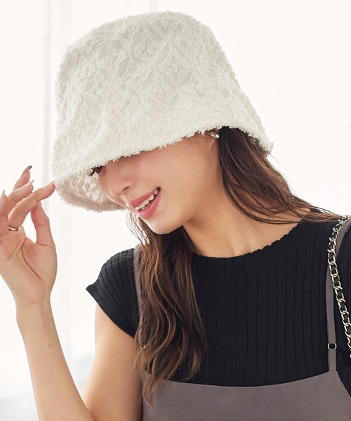 KOBE LETTUCE(コウベレタス)の「レースジャガードバケットハット(ハット・レディース・ブラック/ブルー/アイボリー・FREE)」の6枚目の写真