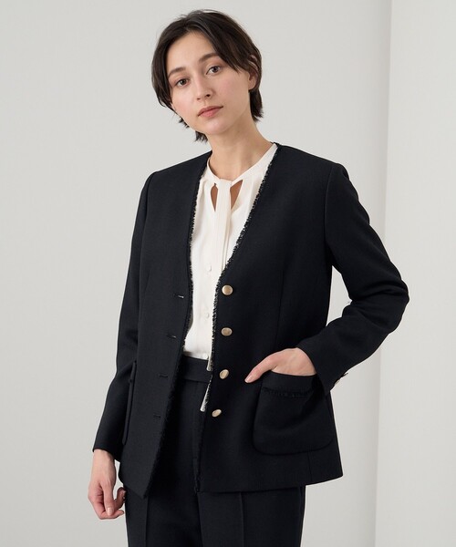 ANAYI 2023 ライトスラブクルーノーカラージャケット アイボリー 36 ANAYI（アナイ）の「ライトスラブノーカラージャケット（ノーカラー