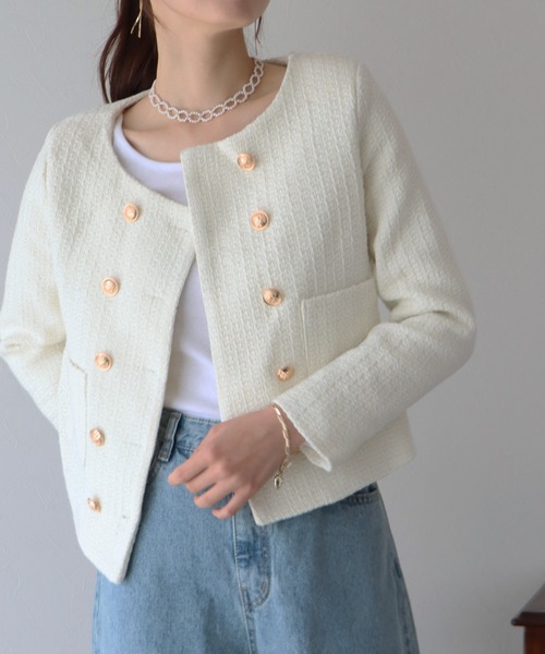 美品 マカフィー ツイードジャケット ブルー サイズ38*XC1756 美品 マカフィー ツイードジャケット ブルー サイズ38*XC1756