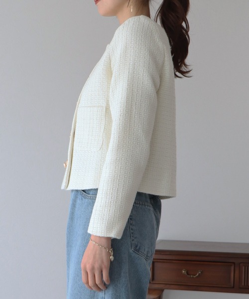 新品あり♡可愛い系♡ブルーイースト ノーカラー ツイード ジャケット L 入学式 BLUEEAST（ブルーイースト）の「金ボタンツイードジャケット
