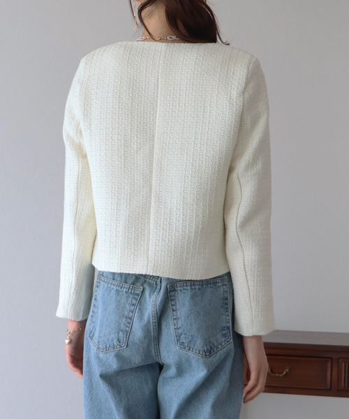 BLUEEAST（ブルーイースト）の「金ボタンツイードジャケット（ノーカラージャケット・レディース・ブラック/オフホワイト/ブラック系・MEDIUM/LARGE）」の10枚目の写真