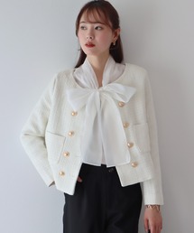 新品あり♡可愛い系♡ブルーイースト ノーカラー ツイード ジャケット L 入学式 BLUEEAST ジャケット ノーカラージャケット パールボタン