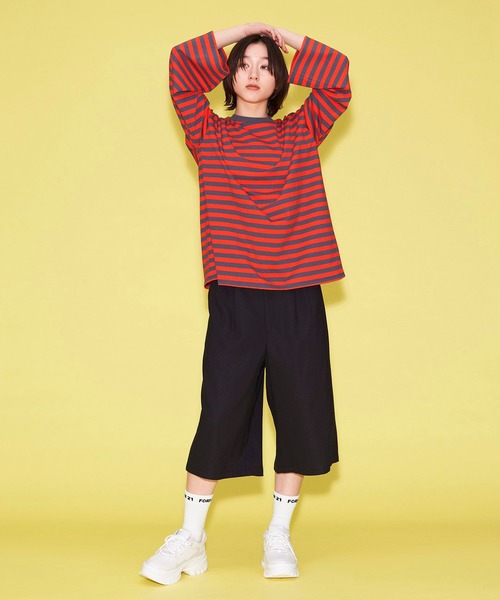 FOREVER 21(フォーエバー トゥエンティーワン)の「【MODE】ボーダービッグTシャツ(Tシャツ/カットソー・レディース・チャコールグレー/レッド/パープル系その他・FREE)」の7枚目の写真