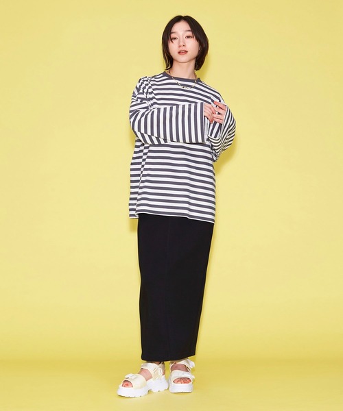 FOREVER 21(フォーエバー トゥエンティーワン)の「【MODE】ボーダービッグTシャツ(Tシャツ/カットソー・レディース・チャコールグレー/レッド/パープル系その他・FREE)」の9枚目の写真