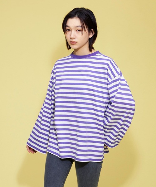 FOREVER 21(フォーエバー トゥエンティーワン)の「【MODE】ボーダービッグTシャツ(Tシャツ/カットソー・レディース・チャコールグレー/レッド/パープル系その他・FREE)」の16枚目の写真
