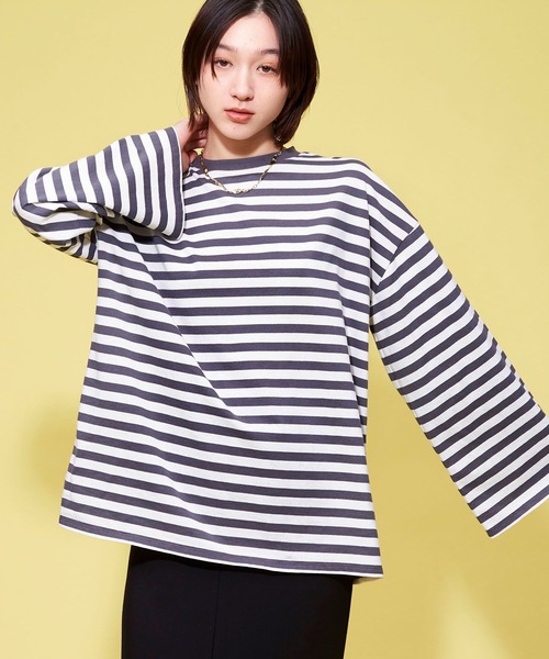 FOREVER 21(フォーエバー トゥエンティーワン)の「【MODE】ボーダービッグTシャツ(Tシャツ/カットソー・レディース・チャコールグレー/レッド/パープル系その他・FREE)」の18枚目の写真