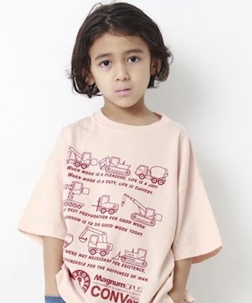 CONVEX(コンベックス)の「ワーキングカー スリットWIDE-T(Tシャツ/カットソー・キッズ・ブラック/オフホワイト/ピンク/グリーン・150cm/120cm/140cm/160cm/130cm)」の1枚目の写真