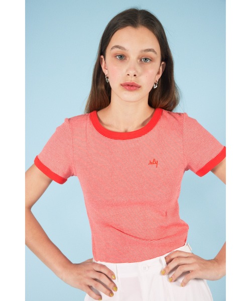 SLY（スライ）の「SLY LOGO COMPACT T/SH スライ ロゴ コンパクト Tシャツ クロップド丈 ブランドロゴ（Tシャツ/カットソー・レディース・ブラック/ブラウン/ピンク/グリーン・FREE）」の8枚目の写真