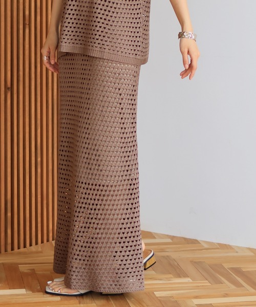 hellam（へラム）の「【高身長向け】クロシェ編み風メッシュニットスカート（スカート・レディース・モカ/イエロー/アイボリー/ブラック・FREE）」の3枚目の写真