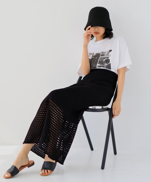 hellam（へラム）の「【高身長向け】クロシェ編み風メッシュニットスカート（スカート・レディース・モカ/イエロー/アイボリー/ブラック・FREE）」の6枚目の写真