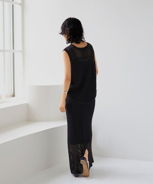 hellam（へラム）の「【高身長向け】クロシェ編み風メッシュニットスカート（スカート・レディース・モカ/イエロー/アイボリー/ブラック・FREE）」の9枚目の写真